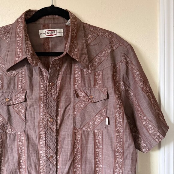 Vintage BC Ethic Custom Crafted Brown Button Up Pearl Snap Cowboy Shirt Sz XXL - Picture 2 of 6